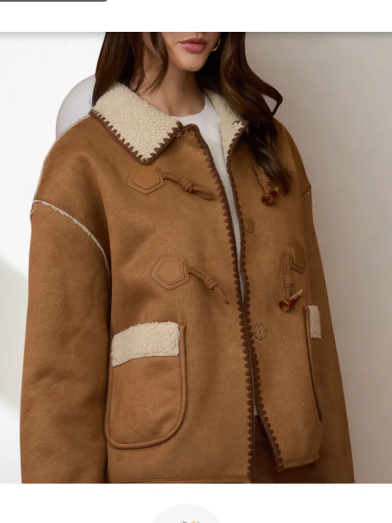 Faux Suede Shearling-Trim Utility Jacket (New)